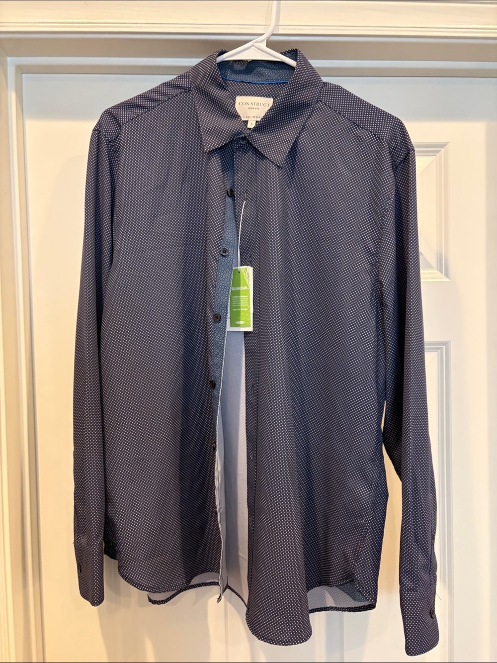Mens Nordstrom Construct Button Down Shirt Navy and White Size L NWT